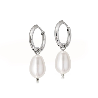 Ocelové náušnice kruhy s perlami Baroque Swarovski - Crystal White