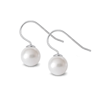 Stříbrné perlové náušnice háčky perla Swarovski - Crystal White