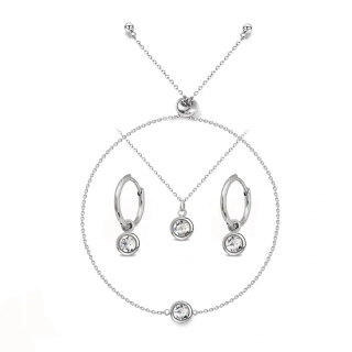 3-dílná ocelová sada Mini Chaton Deluxe - náramek, náhrdelník a náušnice kruhy s krystaly Swarovski - Crystal F